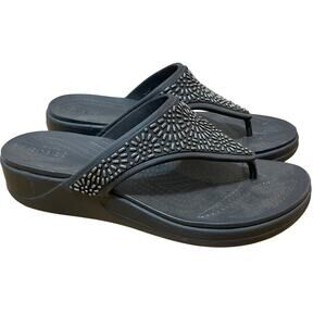 Crocs Women's 10 Black‎ Monterey Diamnante Platform Thong Slide Sandal NWOT